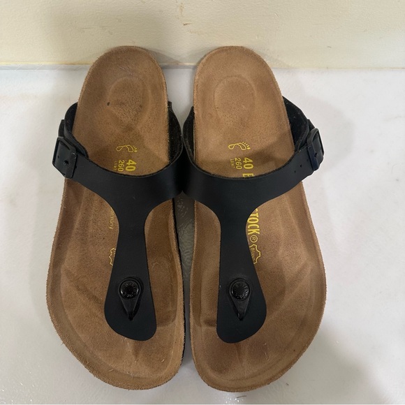 Birkenstock Gizeh Thong Toe Black Leather Sandals Size EU 40 US 9 Regular - Picture 3 of 14